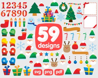 59 Christmas Clipart Bundle, svg png pdf, Christmas Cliparts, Christmas Elf Clipart, Christmas Santa Claus Clipart, Merry Christmas images