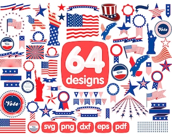 64 US Patriotic Clipart Bundle, USA Clipart, 4th of july Clipart, American Clipart, Independence Clipart, Usa Flag Clipart, 4th of july png