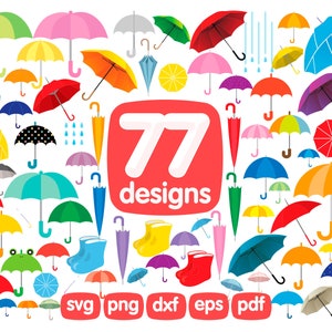 77 Umbrella Clipart Bundle, clipart de pluie, clipart météo, parapluie svg, vecteur parapluie, parapluie numérique, parapluie png, graphiques de parapluie