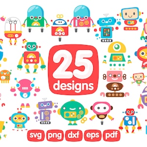 25 Cartoon Robots Clipart Bundle, Robot Png, Robot Printable, Robot Digital Illustration, Robot Graphics, Robot Icons, Robot Sublimation