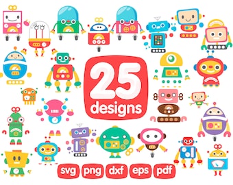 25 Cartoon Robots Clipart Bundle, Robot Png, Robot Printable, Robot Digital Illustration, Robot Graphics, Robot Icons, Robot Sublimation