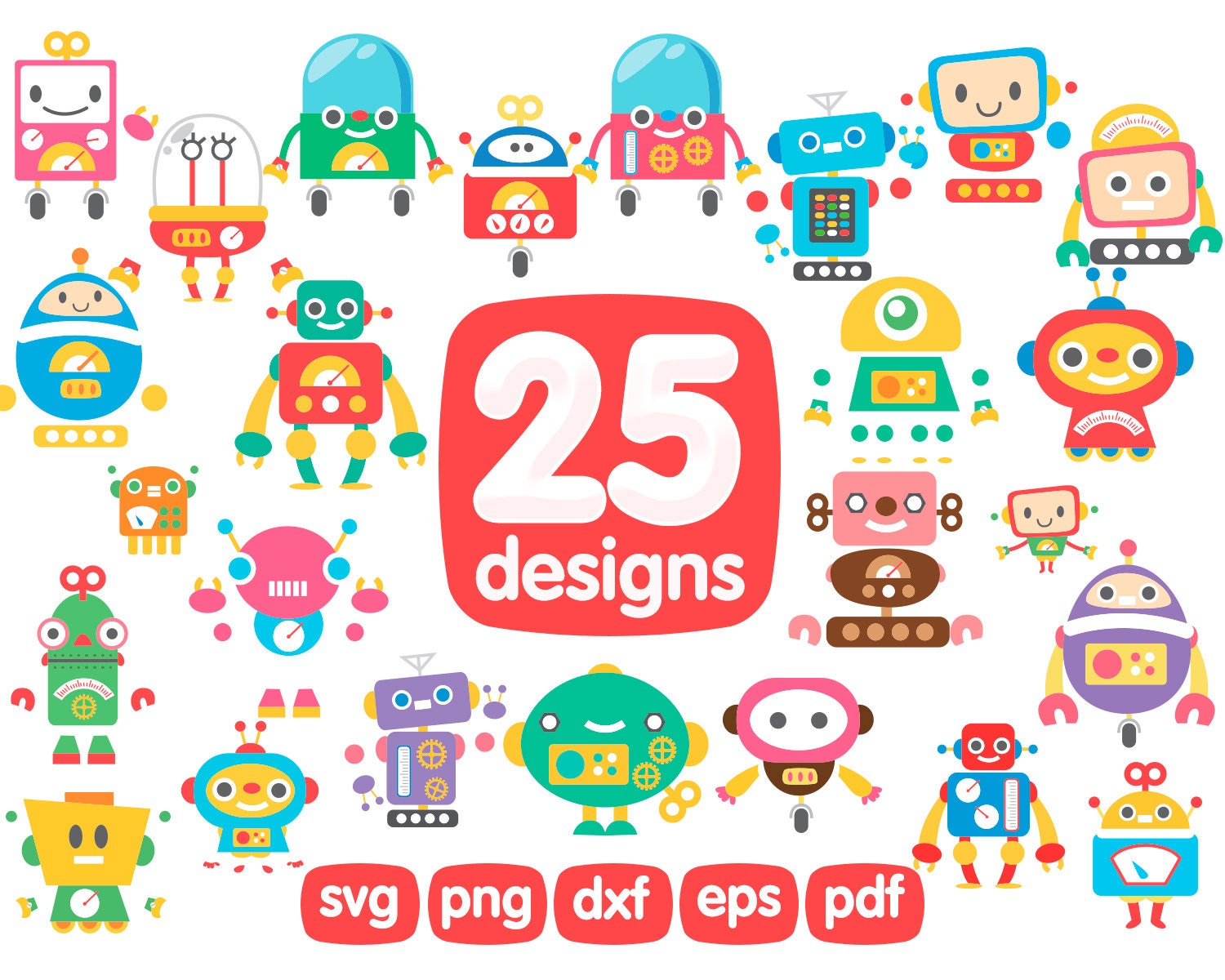 25 Cartoon Robots Clipart Bundle, Robot Png, Robot stampabile, Robot Illustrazione digitale, Robot Grafica, Robot Icons, Robot Sublimazione