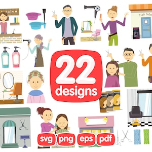 22 Beauty Salon Clipart Bundle, Hairdresser Clipart, Barber Clipart, Haircut Clipart, Hairdresser, Barber, Hairdryer, Beauty treatments