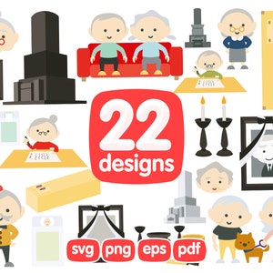 22 Funeral Clipart Bundle, Cricut, Cimetière, Enterrement, Décédé, Mortuary Science, Cérémonie, Repose en paix Svg, imprimé, découpé, imprimable