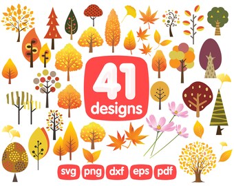 41 Herfst Ttree Clipart Bundel, Herfst Clipart, Boom Clipart, Png, Svg, Cricut, Afbeeldingen, Afdrukbaar, Digitaal, Illustratie, Sublimatie