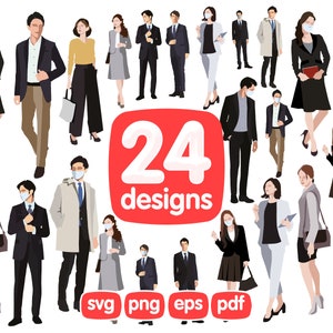28 Stylish People Clipart Bundle, People in Masks Clipart, Business People Clipart, Business man Clipart, Business woman Clipart