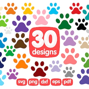 30 Dog Paw Clipart Bundle, Dog Paw Print, Png, Svg, Cricut, Images, Printable, Digital, Illustration, Graphics, Icons, Sublimation, Pattern