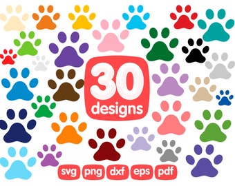 30 Hundepfoten Clipart Bundle, Hund Pfote Print, Png, Svg, Cricut, Bilder, druckbar, digital, Illustration, Grafiken, Icons, Sublimation, Muster