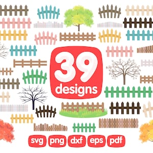 39 Fence Clipart Bundle, Garden Fence, High Fence, Low Fence, Picket Fence, Png, Images, Printable, Digital Illustration, Graphics, Icons