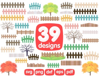 39 Fence Clipart Bundle, Garden Fence, High Fence, Low Fence, Picket Fence, Png, Images, Printable, Digital Illustration, Graphics, Icons
