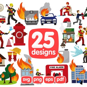 25 Fireman Clipart Bundle, Fire Truck Svg, Png, Firefighter Dad Svg, Firefighter Flag Svg, Flame Svg, Svg Files For Cricut, Fire Dept Svg