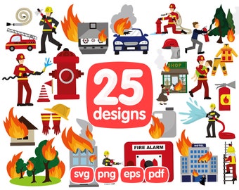 25 Fireman Clipart Bundle, Fire Truck Svg, Png, Firefighter Dad Svg, Firefighter Flag Svg, Flame Svg, Svg Files For Cricut, Fire Dept Svg