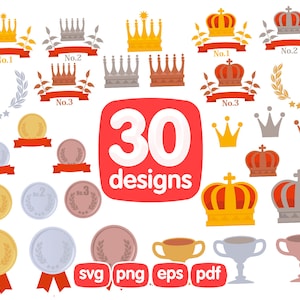 30 Award Clipart Bundle, Crown Clipart, Cup Clipart, Medal Clipart, Badges Clipart, Trophy Clipart