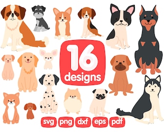 16 Dogs Clipart Bundle, Puppy Clipart, Animal Clipart, Pet Clipart, Digital Clipart, Dogs Svg, Puppies Clipart, Pug Clipart, Scrapbooking