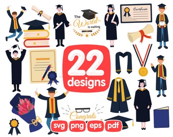 22 Graduation Clipart Bundle 2022-2023, Graduation, Diploma, Master, Bachelor, Professor, Gold Medal, Distinction, Mantle Svg, Png, Clip Art