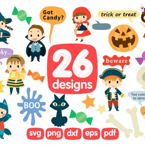 26 Helloween Characters Clipart Svg, Characters, Kids, Clipart, Bundle, Cute Clip Art, Eps, Caramboll, Shape, Rainbow