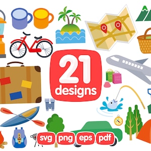 21 Vocation Clipart Bundle, Travel Clipart, Recreation Clipart, Trip Clipart, Png, Svg, Cricut, Images