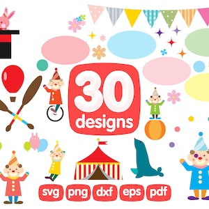 30 Circus Clipart Svg, Png, Clown Clipart, Clown Ptintable, Clown Png, Clown Svg, Clown Pdf, Clown Eps