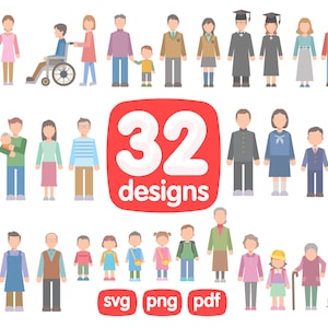32 Familien Clipart Bundle, Papa Clipart, Mama Clipart, Familie Clipart, Bruder Clipart, süße Clipart, Menschen Clipart svg, Schwester Clipart svg