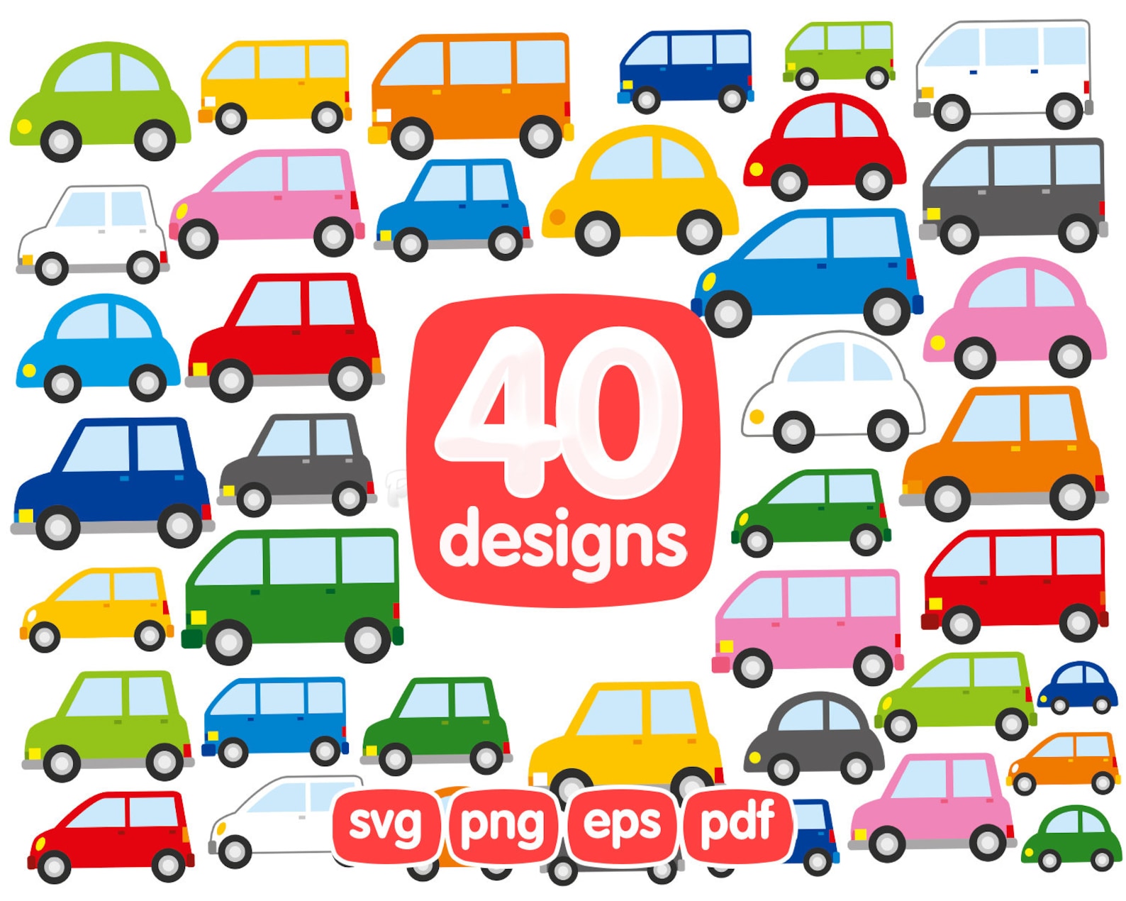 40 Passenger Cars Clipart Bundle, Cartoon Cars Clipart, Kids Car ...