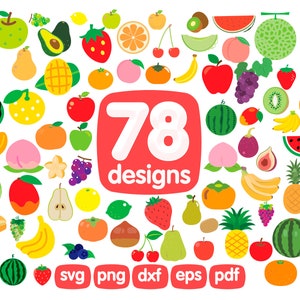 78 Fruits Clipart Bundle, Ananas, Pastèque, Fraise, Clipart alimentaire, Orange, Pomme, Citron, Fruits Tropicaux Clipart, Fruits d’été