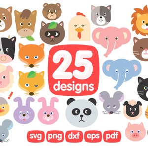 25 Animals Head Clipart Images, Chicken, Cat, Bear, Chick, Elephant, Lion, Sheep, Mouse, Wild boar, Tiger, Cat, Bear, Raccoon