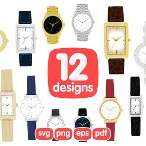 12 Watches Clipart Bundle, Hand Watches Clipart, Watch Png, Watch Graphics, Watch Vector, Watch Illustration, Watch Cricut, Watch Printing