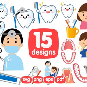 15 Dental Care Clipart Bundle, Dentist Clipart, Kids Dentist Clipart, Teeth Clipart, Dents Png, Dents svg, Dents cricut, Images de dents