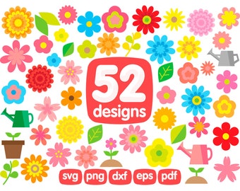 52 Flowers Clipart Bundle, Paper Flower Clipart, Floral Clipart, Wedding Flowers Clipart, Flower Graphics, Flowers Png