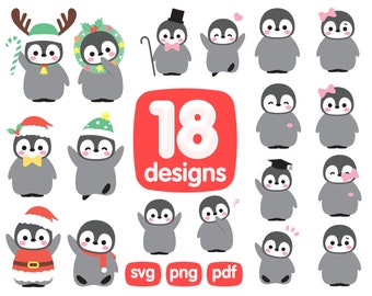 18 Pinguin Clipart Bundle, penguin christmas clipart, arctic clipart, polar animal clipart, kawaii clipart, cute pinguin, pinguin vector