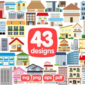 43 huizen Clipart Bundle, House Clipart, Home Clipart, Building Clipart, Png, Svg, Cricut, Afbeeldingen, Afdrukbaar, Illustratie, Graphics