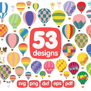 53 heteluchtballon Clipart Bundel, HeteLuchtballon Gesneden Bestand, HeteLuchtballon Cricut, HeteLuchtballon Silhouet, HeteLuchtballon Png