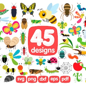 45 Insekten Clipart, Schmetterling Clipart, Libelle Clipart, Spinnen Clipart, Bienen Clipart, Ant Clipart, Bugs Clipart, Marienkäfer Clipart