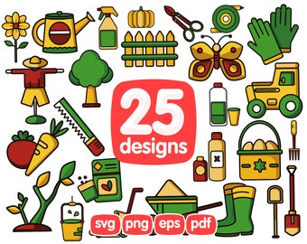 25 Gardenning Icons Clipart, Gardening Svg, Garden Clipart, Spring Clipart, Clipart, Watercolor Clipart, Silhouette, Garden Clipart