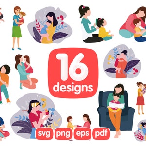 16 Mothers Day Design, Illustrations, Silhouette, Cut File, Mothers Day, Grandmother Svg, Mothers Day png, Mothers Day print