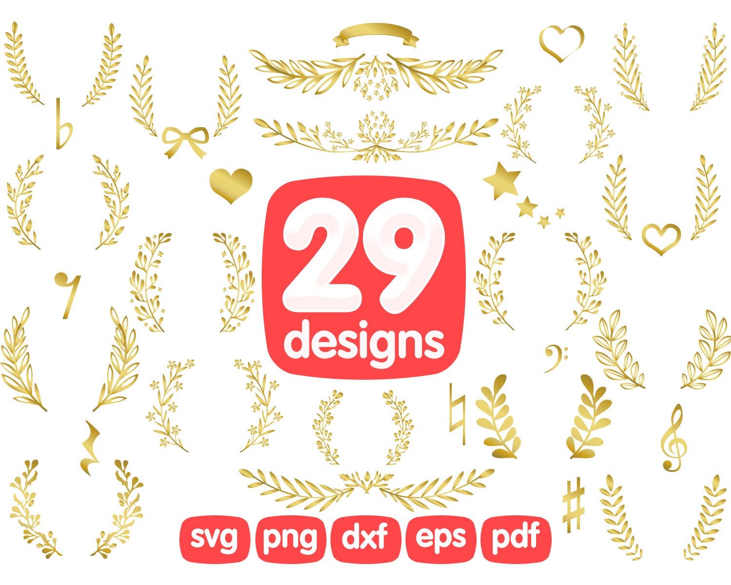 29 Laurel Clipart Bundle, Wreath Clipart, Laurel Wreath Svg, Wedding Laurel Svg, Frame Clipart, Chalk Clipart, Leaves