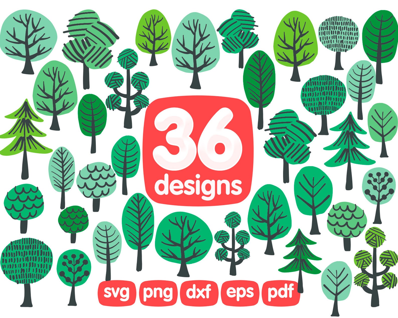 36 Tree Clipart Bundle, Fir Tree Clipart, Pine Clipart, Tree SVG, Tree ...