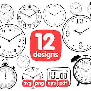 12 Clock Clipart Bundle, Clock Png, Clock Images, Clock Illustration, Clock Vector, Clock Print, Clock Cut, Clock Printable