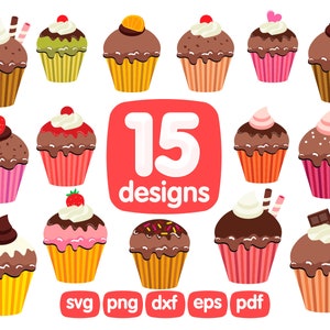 15 Cupckake Clipart Bundle, Birthday Clipart, Dessert Clipart, Cake Clipart, Cupcake Svg, Bakery Clipart, Party Clipart, Cupcake Vector, Png