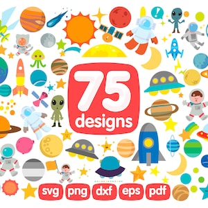 75 Space Clipart Bundle, Weltraum Clipart, Planeten Clipart, Astronaut Clipart, Raumschiff Clipart, Rakete Clipart, Alien Clipart, Pluto