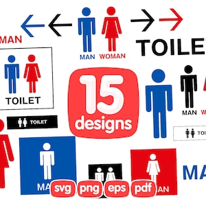 15 Wc-teken Clipart Bundel, Toiletbord Svg, WC Clipart, Mannen Toilet svg, Vrouwen Toilet svg