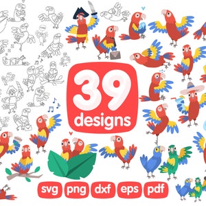 39 Parrot Clipart, Tropical Clipart, Parrot Svg, Birds Clipart, Parrot Vector, Parrot Illustration, Pparrot Silhouette, Pirate Parrot Image