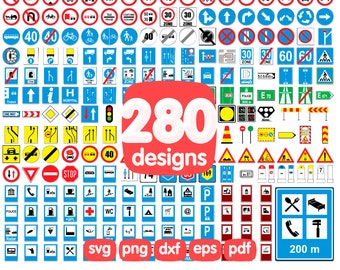 280 All Road Signs Clipart Bundle, Stop and Yield Signs, Speed Limit Signs, Lane Usage and Turns Signs, Regulation of Movement Signs, Png