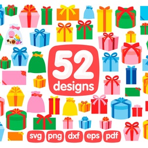 52 Present Box Clipart Bundle, Gift Box Clipart, Gift Box Png, Box Svg, Birthday Present Box Images