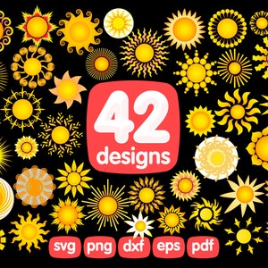 42 Sun Clipart Bundle, Sun Svg, Sun Vector, Sun Cut File, Sun Silhouette, Sun Cricut, Cute Sun Clipart, Sun Png, Sun Face Svg