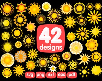 42 Sun Clipart Bundle, Sun Svg, Sun Vector, Sun Cut File, Sun Silhouette, Sun Cricut, Cute Sun Clipart, Sun Png, Sun Face Svg