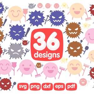 36 Bacteris Clipart Bundle, Svg Png Image, Monster Clipart, Biology Clipart, Science Clipart, Bacteria Monster Image Png, Germ Svg