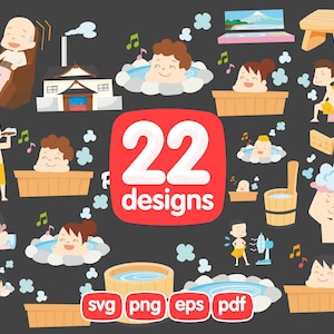 22 Public Bath Clipart, Bundle, Bath, Sauna, Steam, Roman Bath, Finnish Sauna