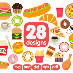 28 Fast Food Clipart Bundle, Hamburger Clipart, French Fries Clipart, Pizza Clipart, Burger Clipart, Hot Dog Clipart, Donut Clipart