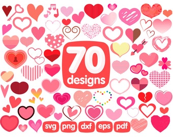 70 Heart Clipart Bundle, Valentine Clipart, Romantic Clipart, Love Clipart, Heart Png, Heart Svg, Heart Images, Heart Printable, Heart Icons